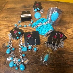 Paparazzi 7pc. Turquoise &Silver Necklace sets, Bracelets, earrings.